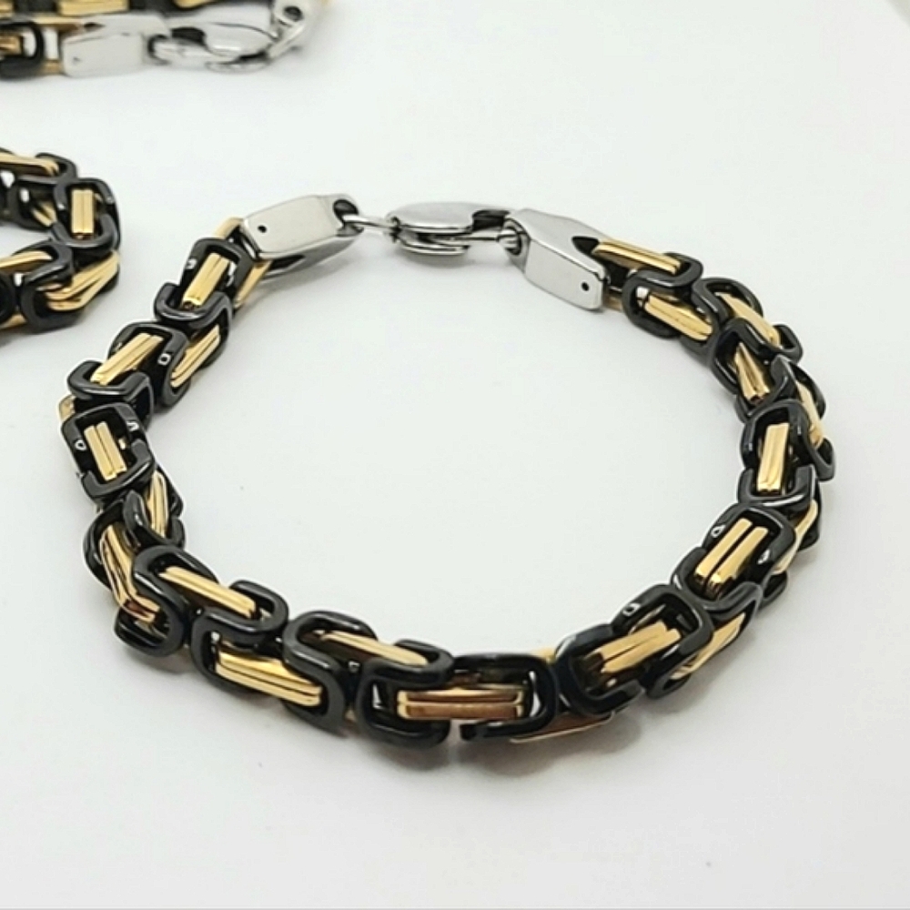 316L Stainless Steel Unisex Cross Necklace Bracelet Gold Plated Black Chain Link - Picture 3 of 6